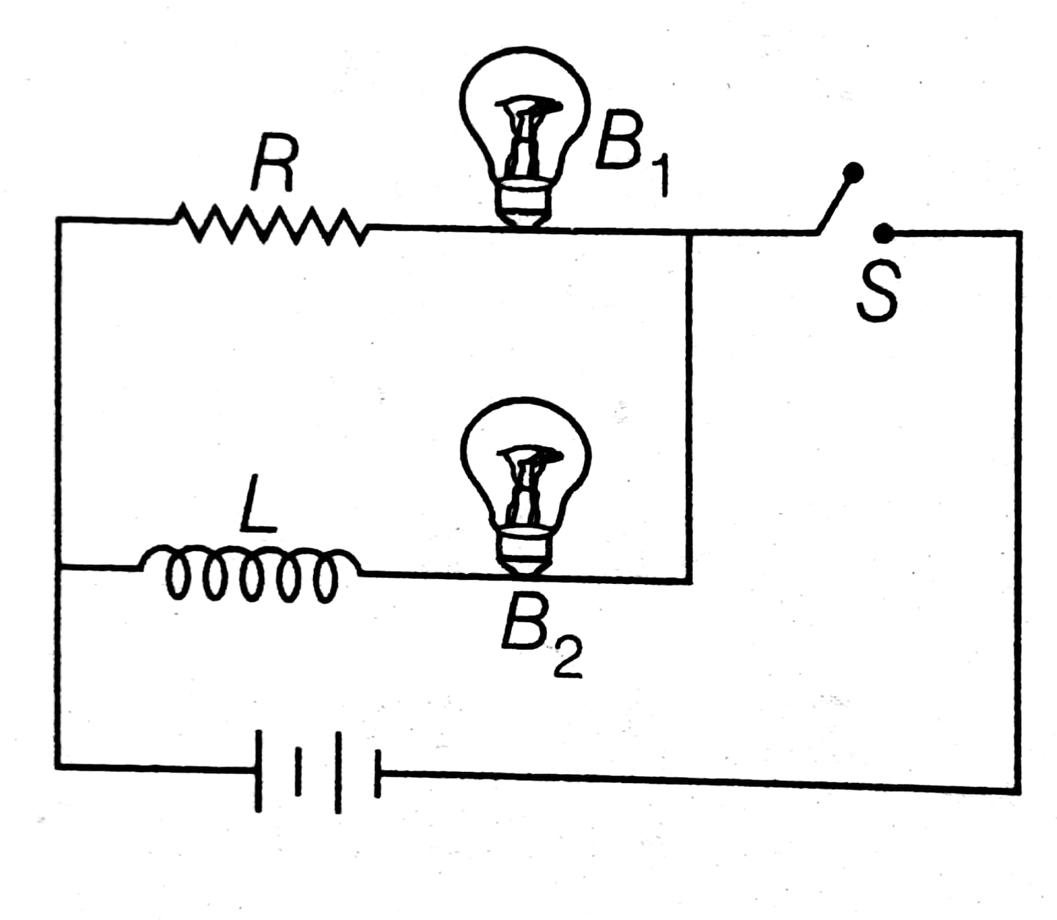 Question image for Figure represents two bulbs B1 and B2, resistor R